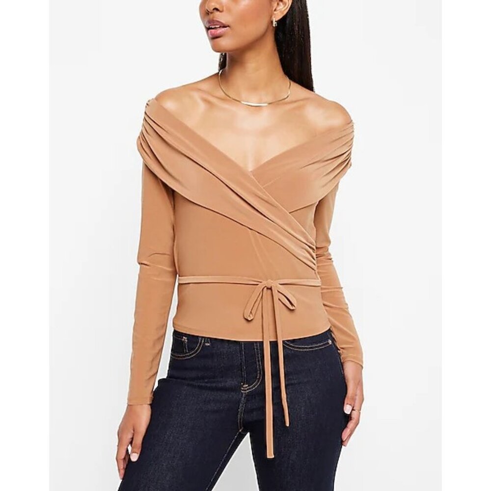 Express Off The Shoulder Long Sleeve Wrap Top S